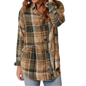 Free People Plaid Tunic in Brown and Blue